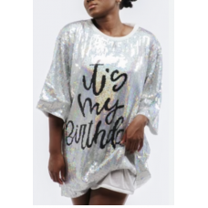 Sequin Dress - It's My Birthday Silver with Black (One Size)